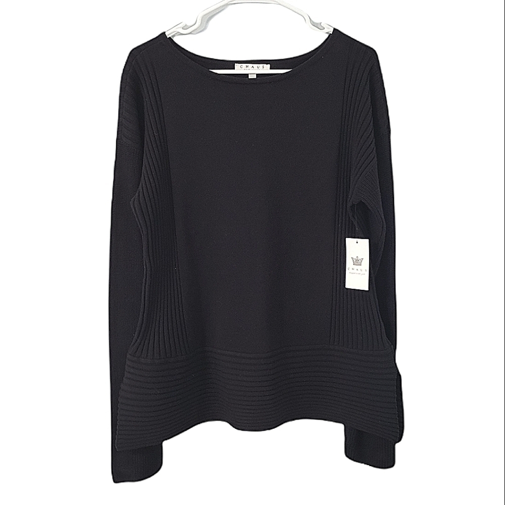 Chaus Sweater Icicle Symphony Black Ribbed NWT XL